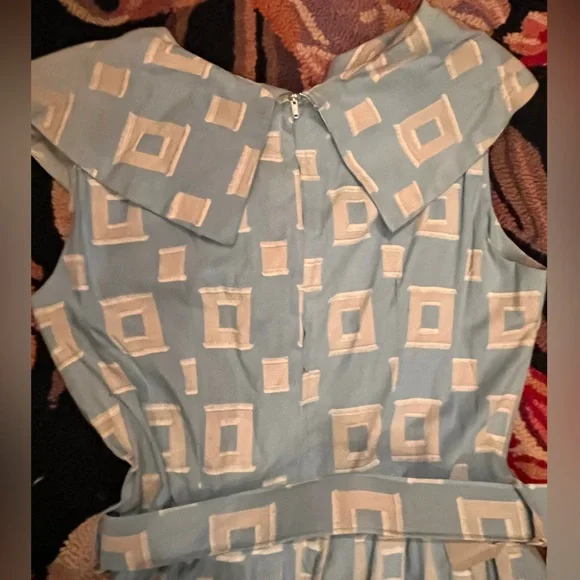 Vintage 1950’s store Stock Blue and White Geometric Dress - Picture 2 of 8